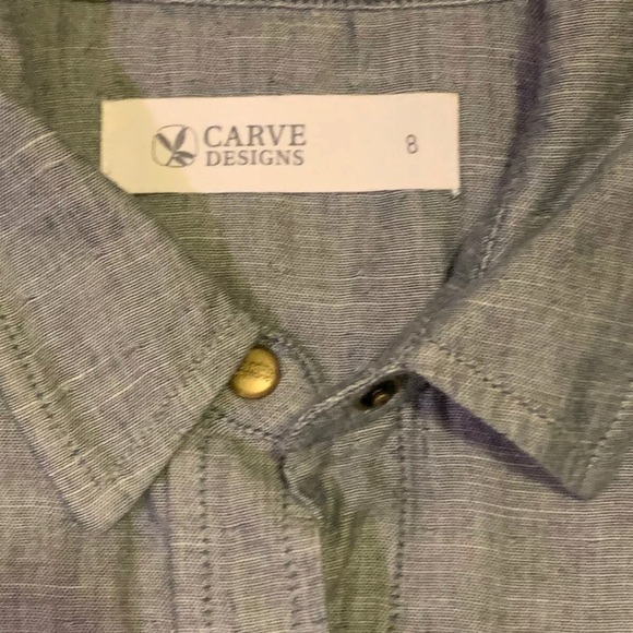 CARVE Designs Belted Chambray Dress Pockets Sz 8 - Picture 3 of 6